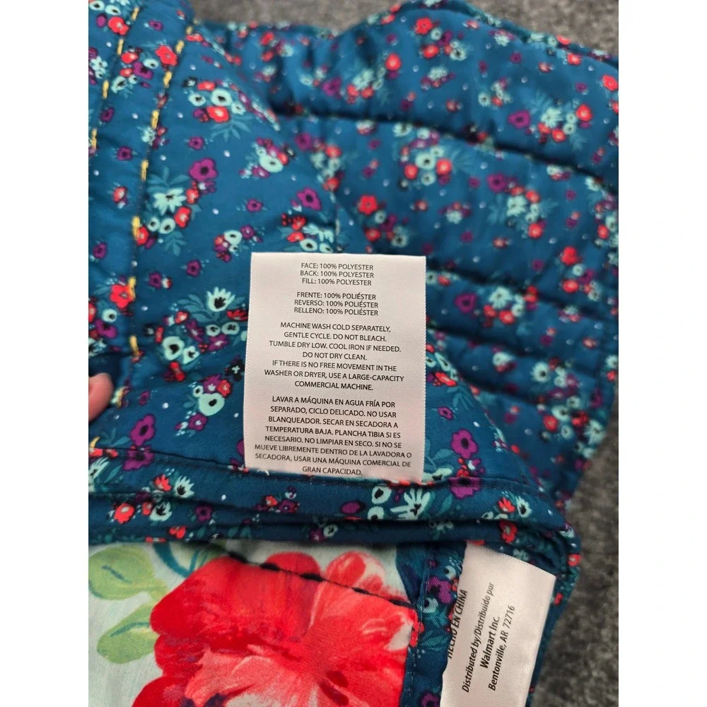 Pioneer Woman Queen Quilt & Shams Set Blue Floral Reversible Country Cottage